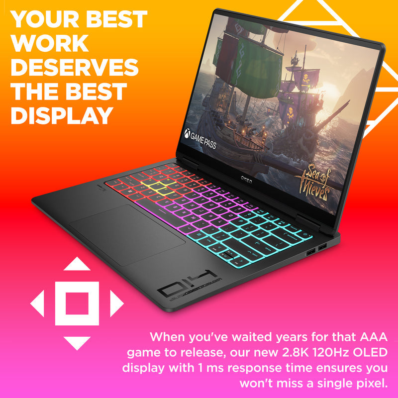 OMEN Transcend Laptop 14-fb0097nr 14", Windows 11 Home,  Intel® Core™ Ultra 9, 32GB RAM, 2TB SSD, NVIDIA® GeForce RTX™ 4070, 3K, Shadow black