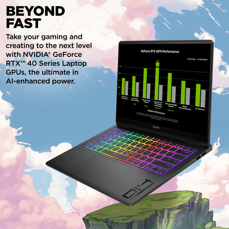 OMEN Transcend Laptop 14-fb0097nr 14", Windows 11 Home,  Intel® Core™ Ultra 9, 32GB RAM, 2TB SSD, NVIDIA® GeForce RTX™ 4070, 3K, Shadow black